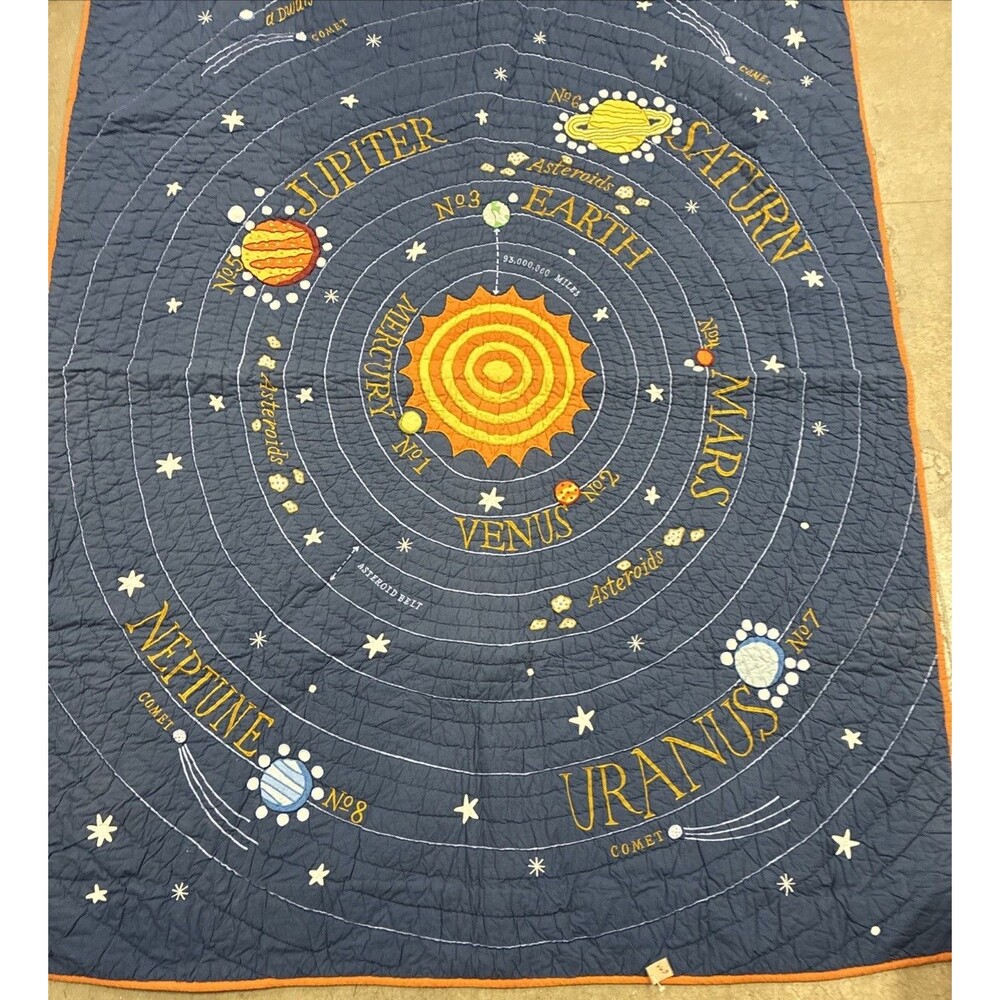 Land of Nod Solar System Quilt Twin Bed Space Planets Applique Astronomy STEM - Picture 4 of 13